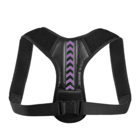 Women Men Univeral Adjustable Back Posture Corrector Shoulder Straightener Brace Neck Pain Relief (Chest Circumference: 47-59 inch, Color: Black & Purple)