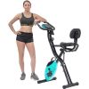 Folding Exercise Bike; Fitness Upright and Recumbent X-Bike with 10-Level Adjustable Resistance; Arm Bands and Backrest