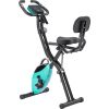 Folding Exercise Bike; Fitness Upright and Recumbent X-Bike with 10-Level Adjustable Resistance; Arm Bands and Backrest